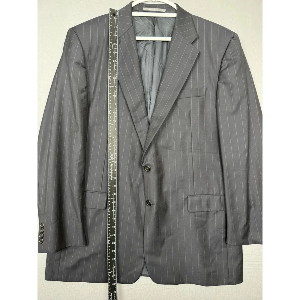 Vintage Hickey Freeman Black Wool Suit Blazer Mens‎ 46L Sport Coat Pinstripe 90s